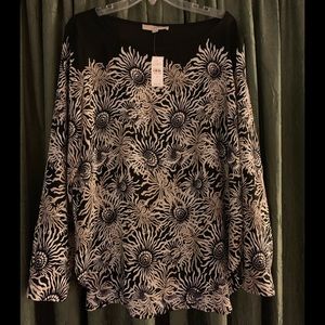 NWT LOFT Floral Blouse (Blk/Wt/Tan) Size 16 (XL)
